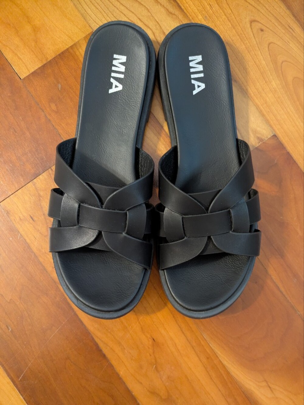 MIA Women's Black Woven Slide Sandals
